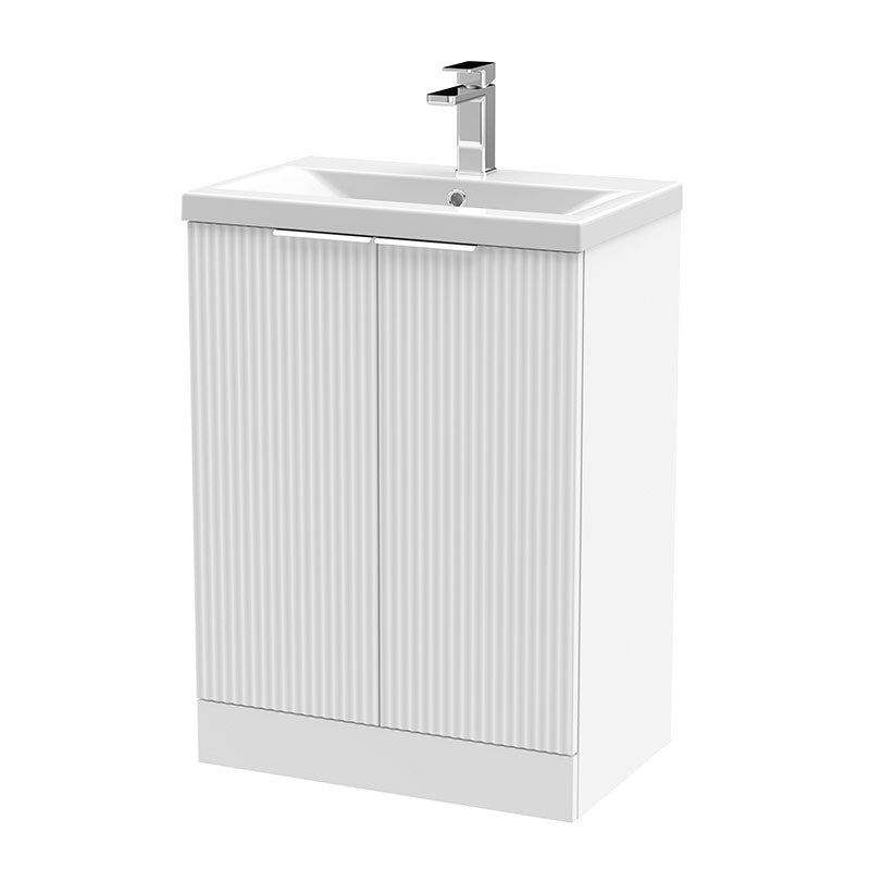 Hudson Reed Fluted Floor Standing Double Door 600mm Vanity and Mid-Edge Ceramic Basin (1 size, 5 colours) - Brand New Bathrooms