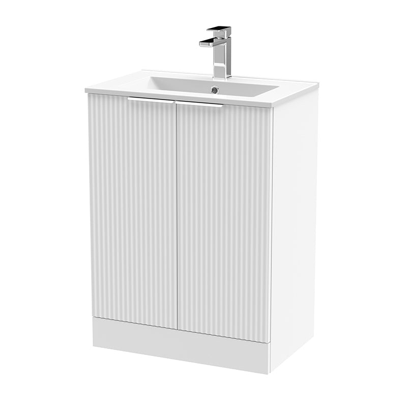 Hudson Reed Fluted Floor Standing Double Door 600mm Vanity and Minimalist Ceramic Basin (1 size, 5 colours) - Brand New Bathrooms