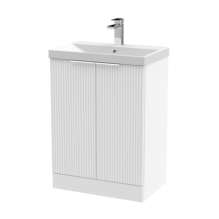 Hudson Reed Fluted Floor Standing Double Door 600mm Vanity and Thin-Edge Ceramic Basin (1 size, 5 colours) - Brand New Bathrooms