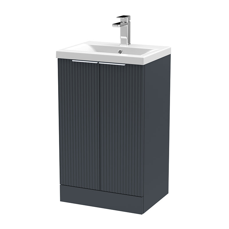 Hudson Reed Fluted Floor Standing Double Door 500mm Vanity and Mid-Edge Ceramic Basin (1 size, 5 colours) - Brand New Bathrooms