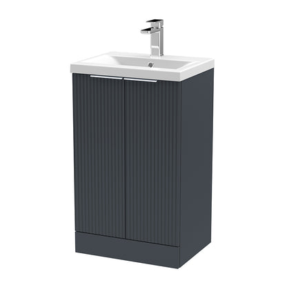 Hudson Reed Fluted Floor Standing Double Door 500mm Vanity and Mid-Edge Ceramic Basin (1 size, 5 colours) - Brand New Bathrooms