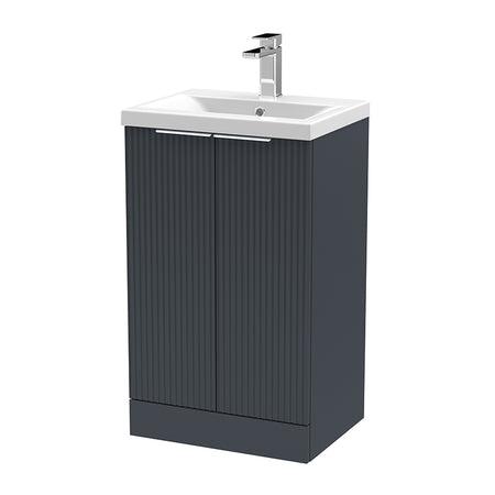 Hudson Reed Fluted Floor Standing Double Door 500mm Vanity and Mid-Edge Ceramic Basin (1 size, 5 colours) - Brand New Bathrooms