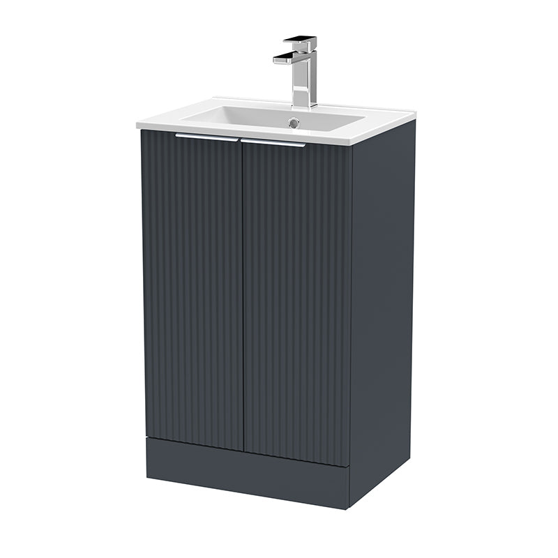 Hudson Reed Fluted Floor Standing Double Door 500mm Vanity and Minimalist Ceramic Basin (1 size, 5 colours) - Brand New Bathrooms