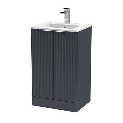 Hudson Reed Fluted Floor Standing Double Door 500mm Vanity and Minimalist Ceramic Basin (1 size, 5 colours) - Brand New Bathrooms
