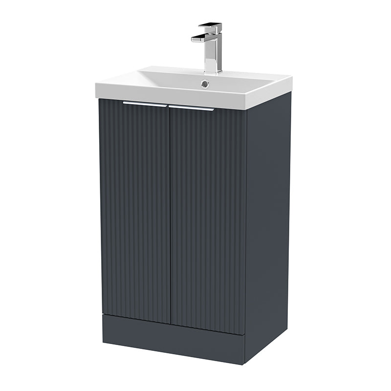 Hudson Reed Fluted Floor Standing Double Door 500mm Vanity and Thin-Edge Ceramic Basin (1 size, 5 colours) - Brand New Bathrooms