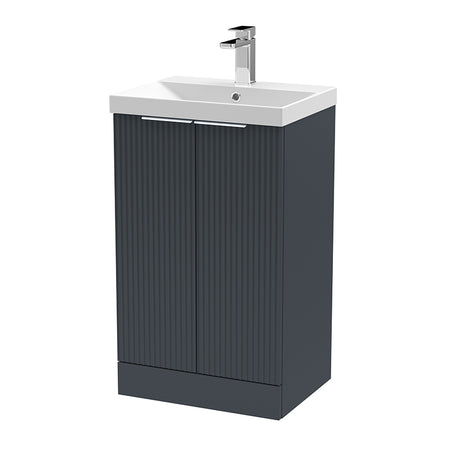 Hudson Reed Fluted Floor Standing Double Door 500mm Vanity and Thin-Edge Ceramic Basin (1 size, 5 colours) - Brand New Bathrooms