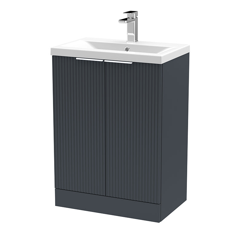 Hudson Reed Fluted Floor Standing Double Door 600mm Vanity and Mid-Edge Ceramic Basin (1 size, 5 colours) - Brand New Bathrooms
