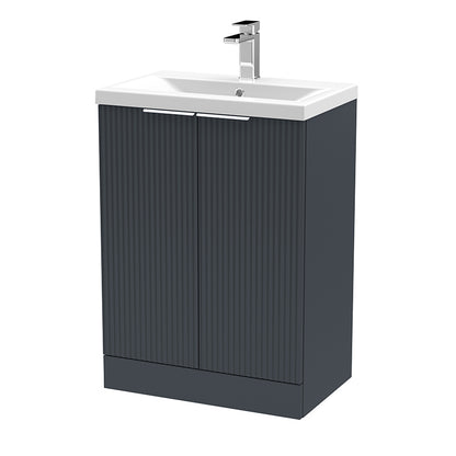 Hudson Reed Fluted Floor Standing Double Door 600mm Vanity and Mid-Edge Ceramic Basin (1 size, 5 colours) - Brand New Bathrooms