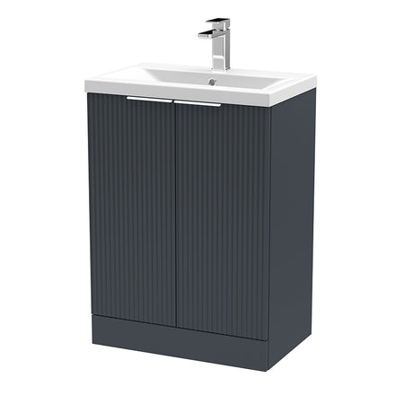 Hudson Reed Fluted Floor Standing Double Door 600mm Vanity and Mid-Edge Ceramic Basin (1 size, 5 colours) - Brand New Bathrooms