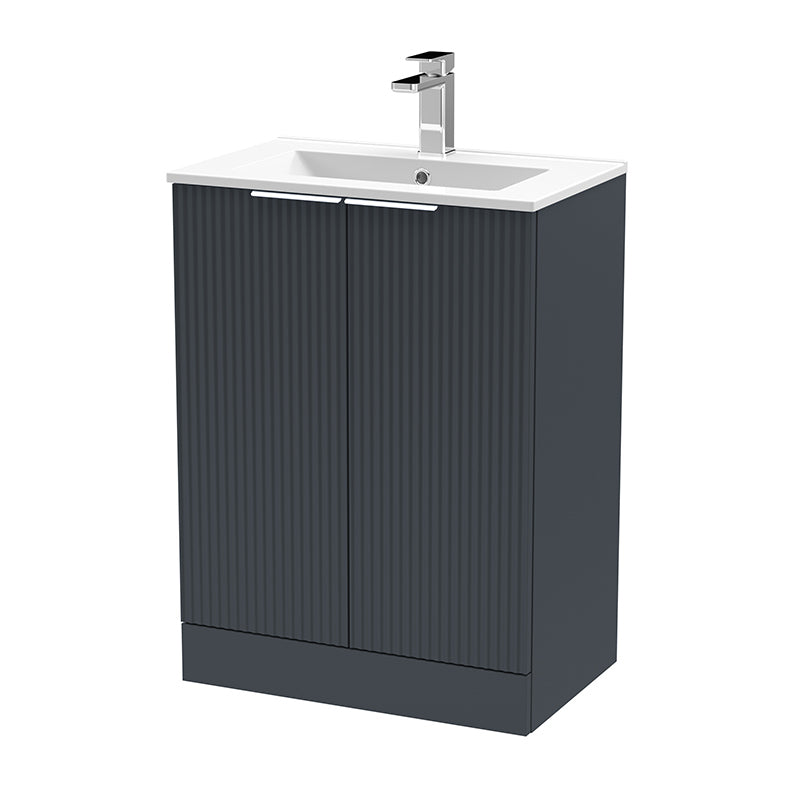 Hudson Reed Fluted Floor Standing Double Door 600mm Vanity and Minimalist Ceramic Basin (1 size, 5 colours) - Brand New Bathrooms