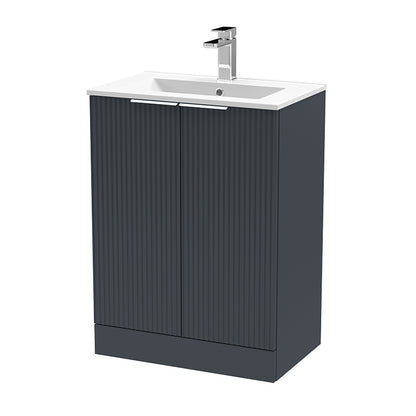 Hudson Reed Fluted Floor Standing Double Door 600mm Vanity and Minimalist Ceramic Basin (1 size, 5 colours) - Brand New Bathrooms