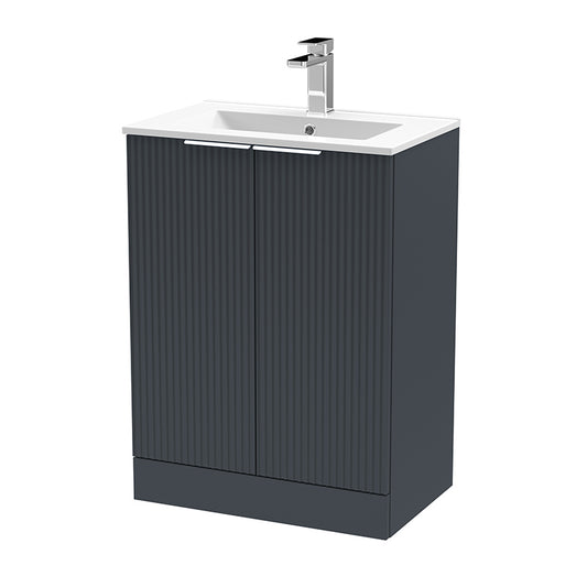 Hudson Reed Fluted Floor Standing Double Door 600mm Vanity and Minimalist Ceramic Basin (1 size, 5 colours) - Brand New Bathrooms