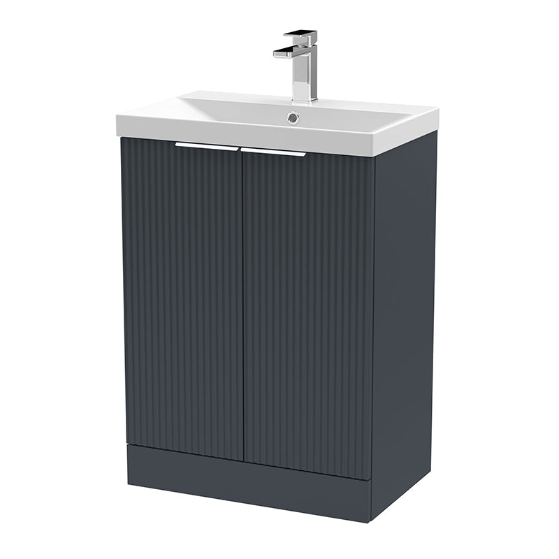 Hudson Reed Fluted Floor Standing Double Door 600mm Vanity and Thin-Edge Ceramic Basin (1 size, 5 colours) - Brand New Bathrooms
