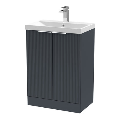 Hudson Reed Fluted Floor Standing Double Door 600mm Vanity and Thin-Edge Ceramic Basin (1 size, 5 colours) - Brand New Bathrooms