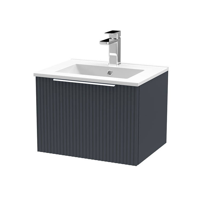 Hudson Reed Fluted Wall Hung Single Drawer 500mm Vanity Unit and Minimalist Ceramic Basin (1 size, 5 colours) - Brand New Bathrooms