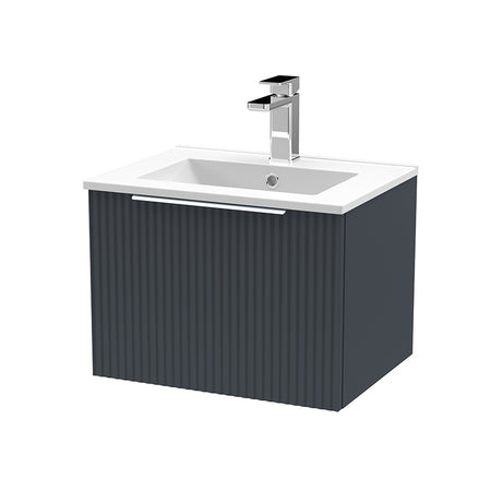 Hudson Reed Fluted Wall Hung Single Drawer 500mm Vanity Unit and Minimalist Ceramic Basin (1 size, 5 colours) - Brand New Bathrooms