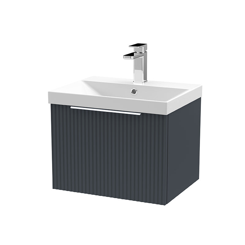Hudson Reed Fluted Wall Hung Single Drawer 500mm Vanity Unit & Thin-Edge Ceramic Basin (1 size, 5 colours) - Brand New Bathrooms