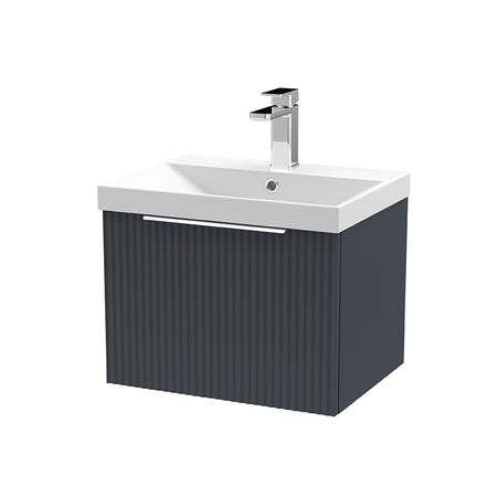 Hudson Reed Fluted Wall Hung Single Drawer 500mm Vanity Unit & Thin-Edge Ceramic Basin (1 size, 5 colours) - Brand New Bathrooms