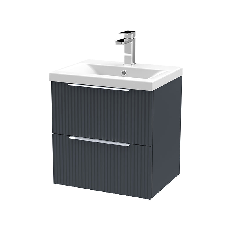 Hudson Reed Fluted Wall Hung Double Drawer 500mm Vanity Unit &Mid-Edge Ceramic Basin (1 size, 5 colours) - Brand New Bathrooms