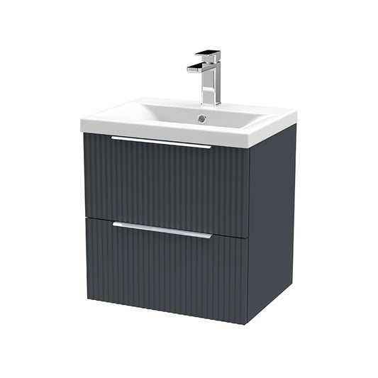 Hudson Reed Fluted Wall Hung Double Drawer 500mm Vanity Unit &Mid-Edge Ceramic Basin (1 size, 5 colours) - Brand New Bathrooms