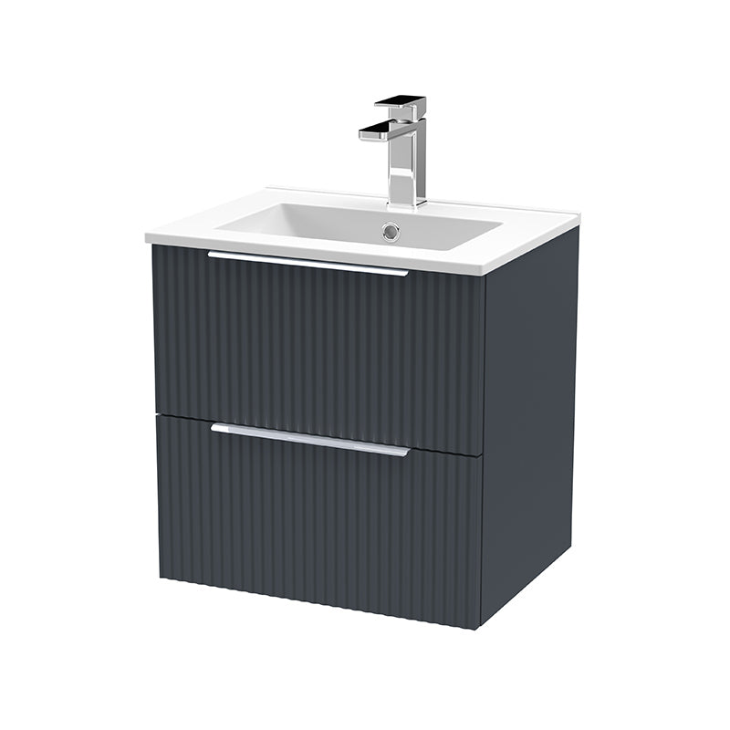 Hudson Reed Fluted Wall Hung Double Drawer 500mm Vanity & Minimalist Ceramic Basin (1 size, 5 colours) - Brand New Bathrooms
