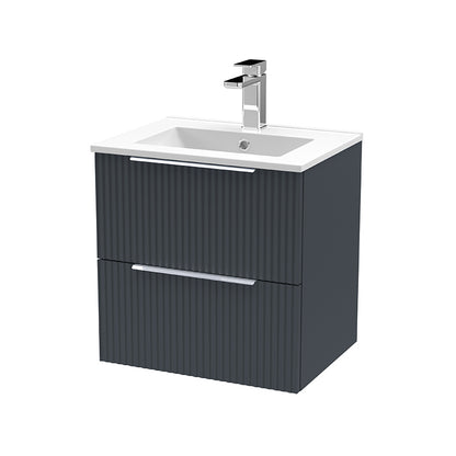 Hudson Reed Fluted Wall Hung Double Drawer 500mm Vanity & Minimalist Ceramic Basin (1 size, 5 colours) - Brand New Bathrooms