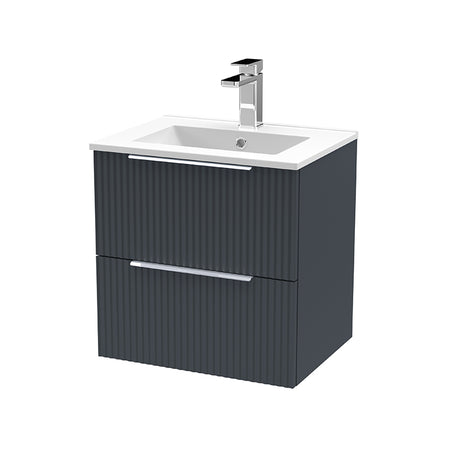 Hudson Reed Fluted Wall Hung Double Drawer 500mm Vanity & Minimalist Ceramic Basin (1 size, 5 colours) - Brand New Bathrooms