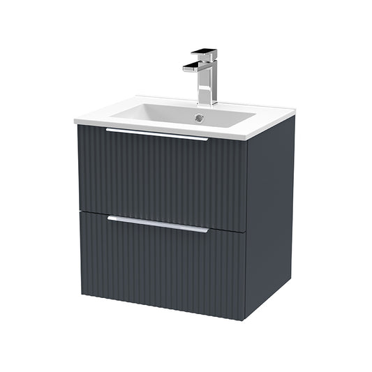 Hudson Reed Fluted Wall Hung Double Drawer 500mm Vanity & Minimalist Ceramic Basin (1 size, 5 colours) - Brand New Bathrooms