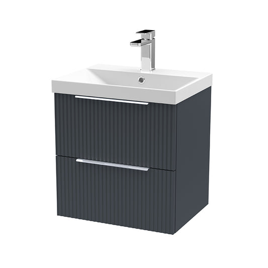 Hudson Reed Fluted Wall Hung Double Drawer 500mm Vanity & Thin-Edge Ceramic Basin (1 size, 5 colours) - Brand New Bathrooms