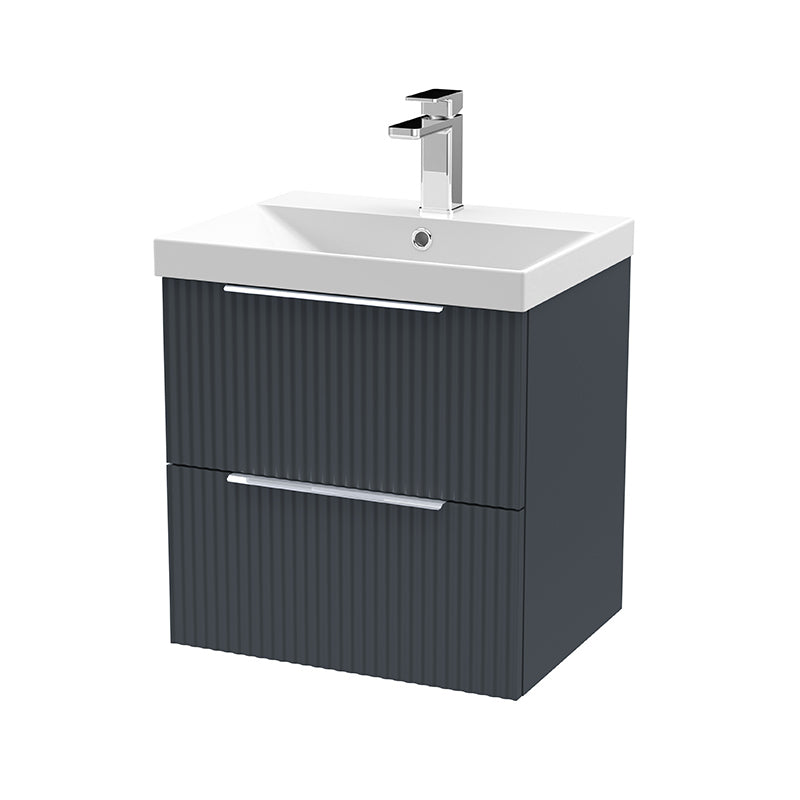 Hudson Reed Fluted Wall Hung Double Drawer 500mm Vanity & Thin-Edge Ceramic Basin (1 size, 5 colours) - Brand New Bathrooms
