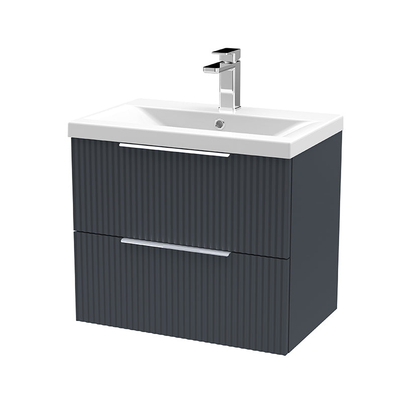 Hudson Reed Fluted Wall Hung Double Drawer 600mm Vanity & Mid-Edge Ceramic Basin (1 size, 5 colours) - Brand New Bathrooms