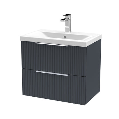 Hudson Reed Fluted Wall Hung Double Drawer 600mm Vanity & Mid-Edge Ceramic Basin (1 size, 5 colours) - Brand New Bathrooms