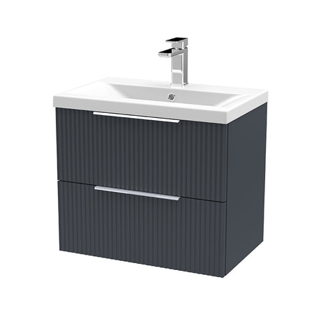 Hudson Reed Fluted Wall Hung Double Drawer 600mm Vanity & Mid-Edge Ceramic Basin (1 size, 5 colours) - Brand New Bathrooms