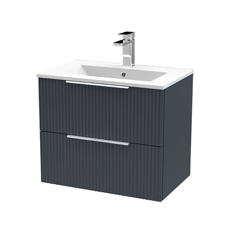 Hudson Reed Fluted Wall Hung Double Drawer 600mm Vanity & Minimalist Ceramic Basin (1 size, 5 colours) - Brand New Bathrooms