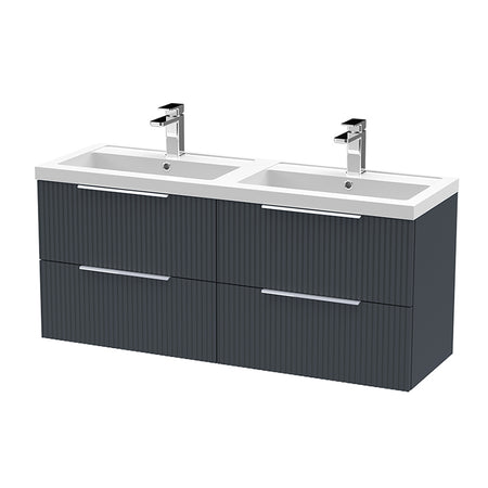 Hudson Reed Fluted Wall Hung Four Drawer 1200mm Vanity and Double Polymarble Basin (1 size, 5 colours) - Brand New Bathrooms