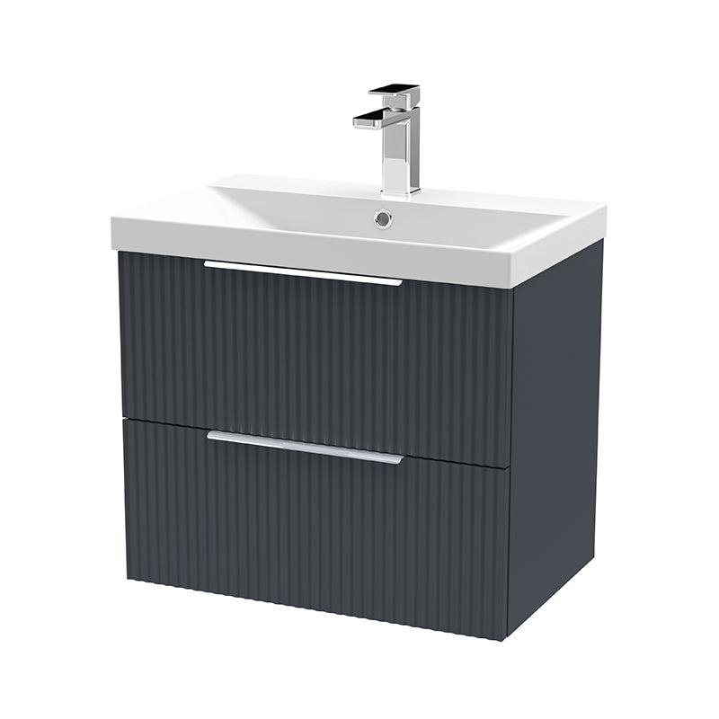 Hudson Reed Fluted Wall Hung Double Drawer 600mm Vanity & Thin-Edge Ceramic Basin (1 size, 5 colours) - Brand New Bathrooms