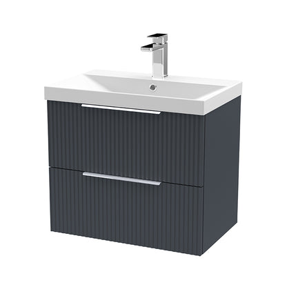 Hudson Reed Fluted Wall Hung Double Drawer 600mm Vanity & Thin-Edge Ceramic Basin (1 size, 5 colours) - Brand New Bathrooms