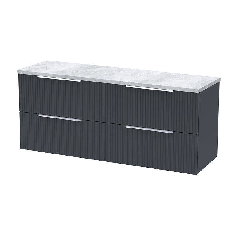 Hudson Reed Fluted Wall Hung Four Drawer 1200mm Vanity & Laminate Worktop (1 size, 5 colours) - Brand New Bathrooms