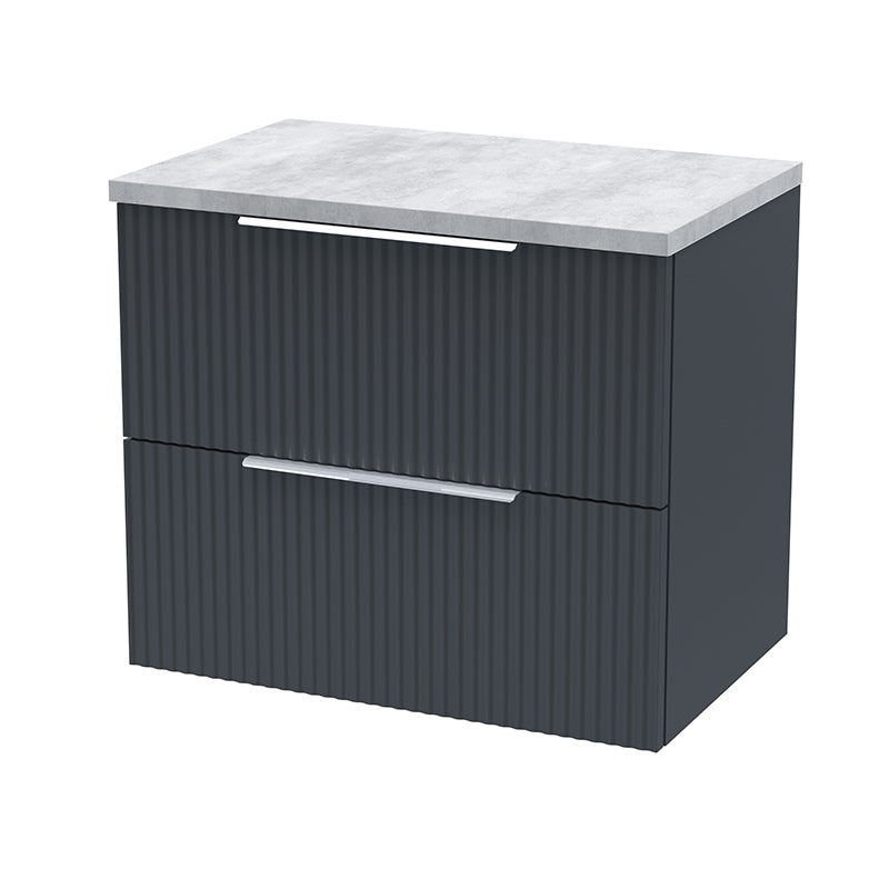 Hudson Reed Fluted Wall Hung Double Drawer 600mm Vanity and Laminate Top (1 size, 5 colours) - Brand New Bathrooms