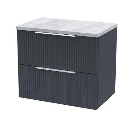 Hudson Reed Fluted Wall Hung Double Drawer 600mm Vanity and Laminate Top (1 size, 5 colours) - Brand New Bathrooms