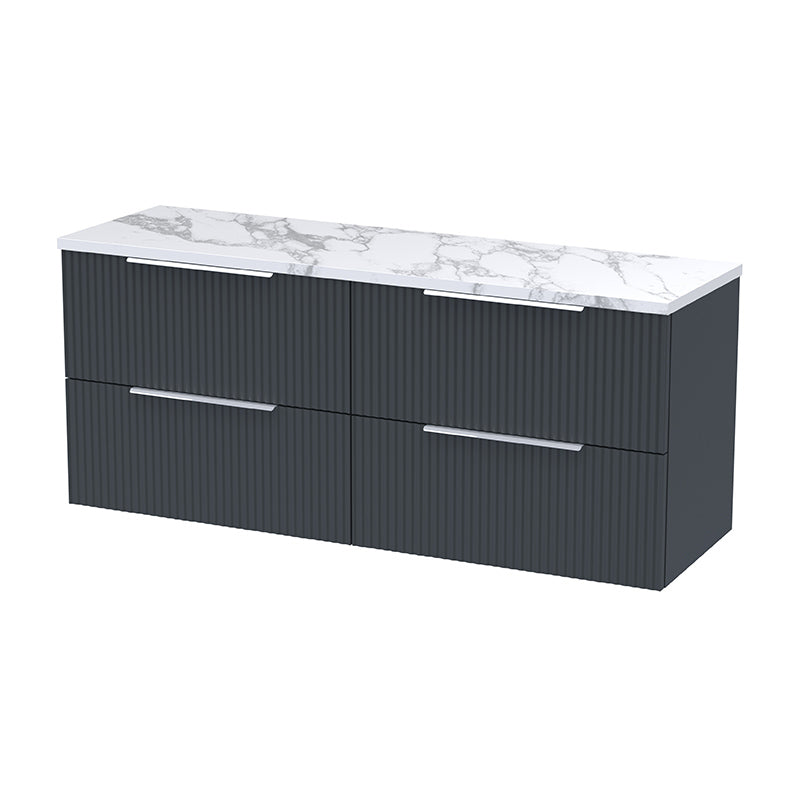 Hudson Reed Fluted Wall Hung Four Drawer 1200mm Vanity & Laminate Worktop (1 size, 5 colours) - Brand New Bathrooms