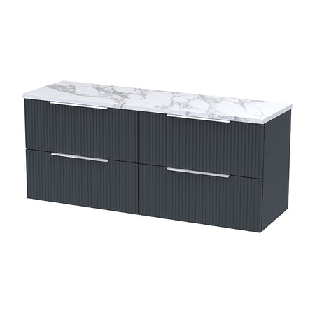 Hudson Reed Fluted Wall Hung Four Drawer 1200mm Vanity & Laminate Worktop (1 size, 5 colours) - Brand New Bathrooms