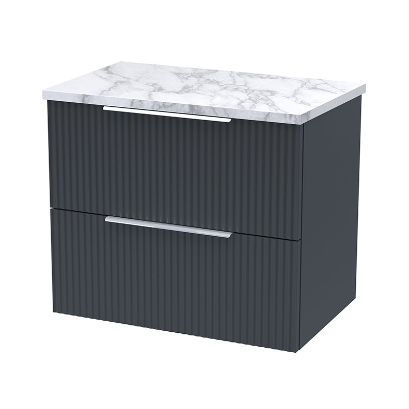 Hudson Reed Fluted Wall Hung Double Drawer 600mm Vanity & Laminate Worktop (1 size, 5 colours) - Brand New Bathrooms
