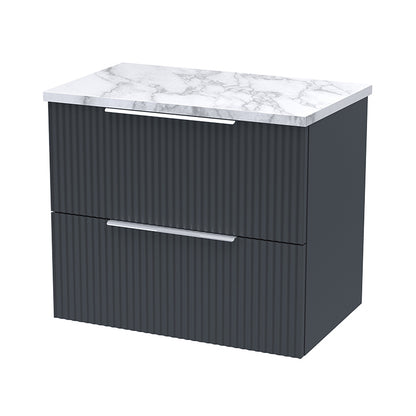 Hudson Reed Fluted Wall Hung Double Drawer 600mm Vanity & Laminate Worktop (1 size, 5 colours) - Brand New Bathrooms