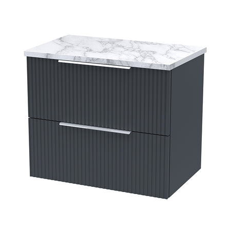 Hudson Reed Fluted Wall Hung Double Drawer 600mm Vanity & Laminate Worktop (1 size, 5 colours) - Brand New Bathrooms