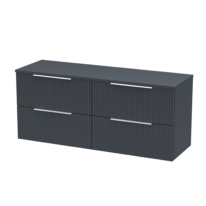 Hudson Reed Fluted Wall Hung Four Drawer 1200mm Vanity and Matching Worktop (1 size, 5 colours) - Brand New Bathrooms
