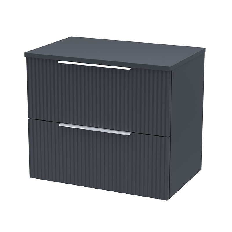 Hudson Reed Fluted Wall Hung Double Drawer 600mm Vanity and Matching Worktop (1 size, 5 colours) - Brand New Bathrooms