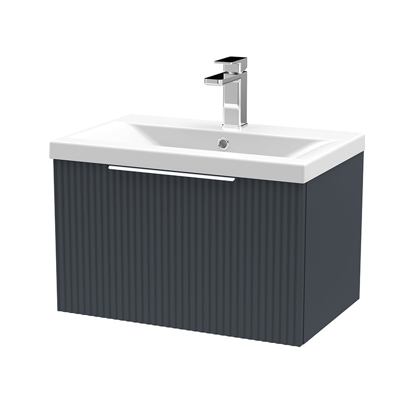 Hudson Reed Fluted Wall Hung Single Drawer 600mm Vanity and Mid-Edge Ceramic Basin (1 size, 5 colours) - Brand New Bathrooms