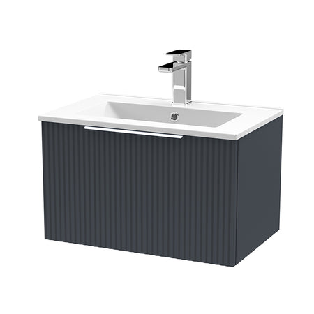 Hudson Reed Fluted Wall Hung Single Drawer 600mm Vanity and Minimalist Ceramic Basin (1 size, 5 colours) - Brand New Bathrooms