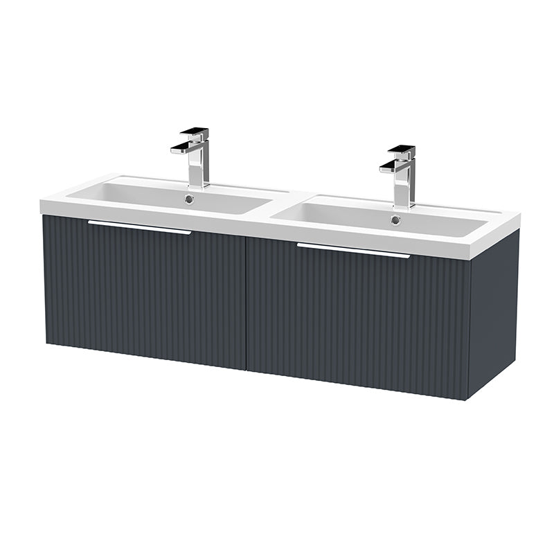 Hudson Reed Fluted Wall Hung Double Drawer 1200mm Vanity and Double Polymarble Basin (1 size, 5 colours) - Brand New Bathrooms